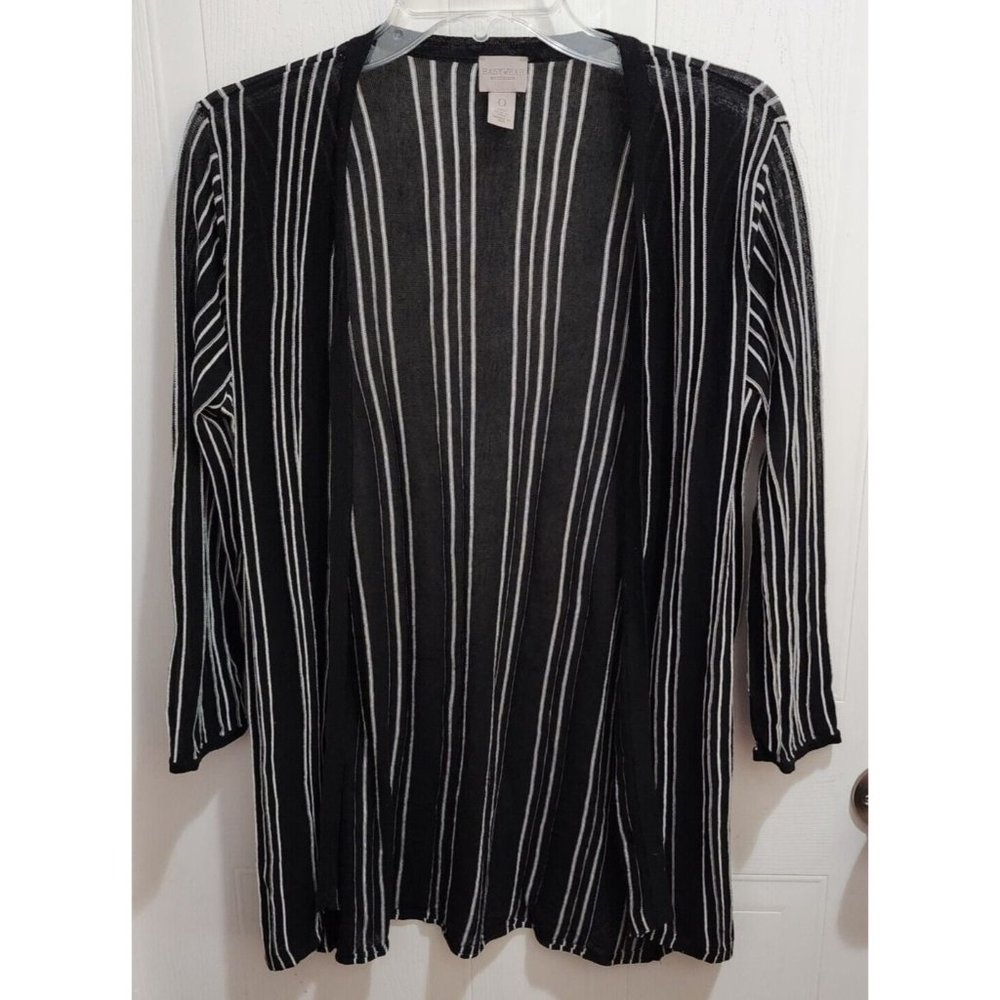 Chico's Easywear Womens 3/4 Sleeve Lightweight Open Front Cardigan Striped 0 (S)